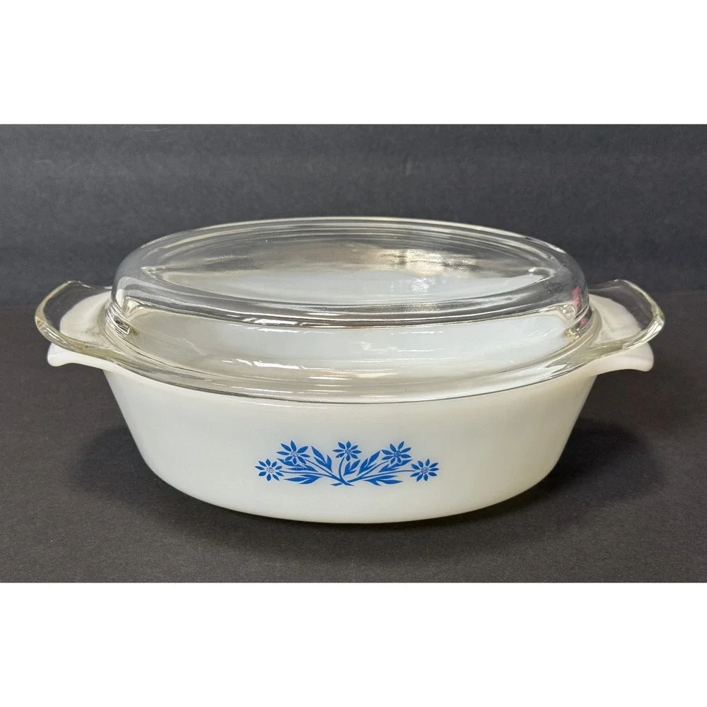 ANCHOR HOCKING Fire King VTG Blue Cornflower Casserole Dish #433 1.5 QT - 2 Lids